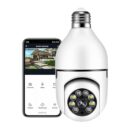 Caméra de sécurité Wi-Fi avec installation sur douille E27 et application mobile.
